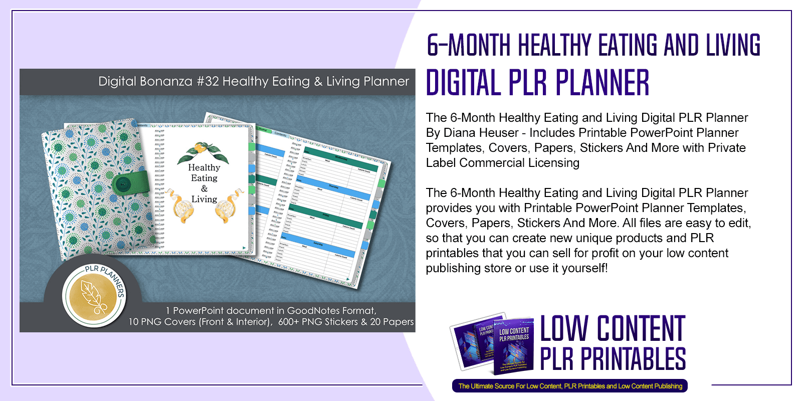 6 Month Healthy Eating and Living Digital PLR Planner