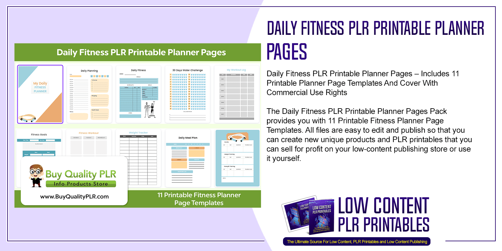 Daily Fitness PLR Printable Planner Pages