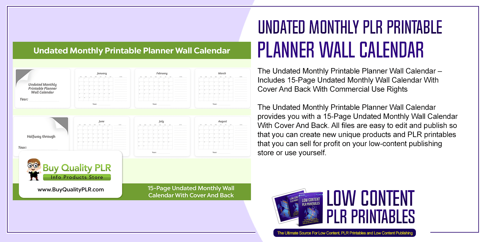 Undated Monthly PLR Printable Planner Wall Calendar