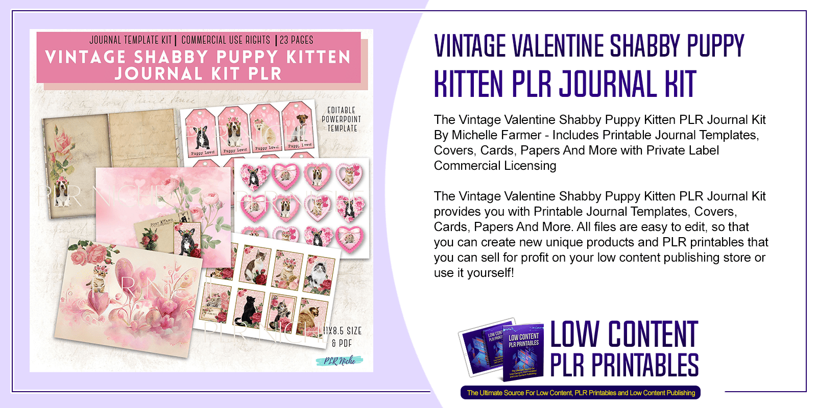 Vintage Valentine Shabby Puppy Kitten PLR Journal Kit