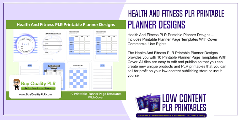 Health And Fitness PLR Printable Planner Designs | PLR Planner