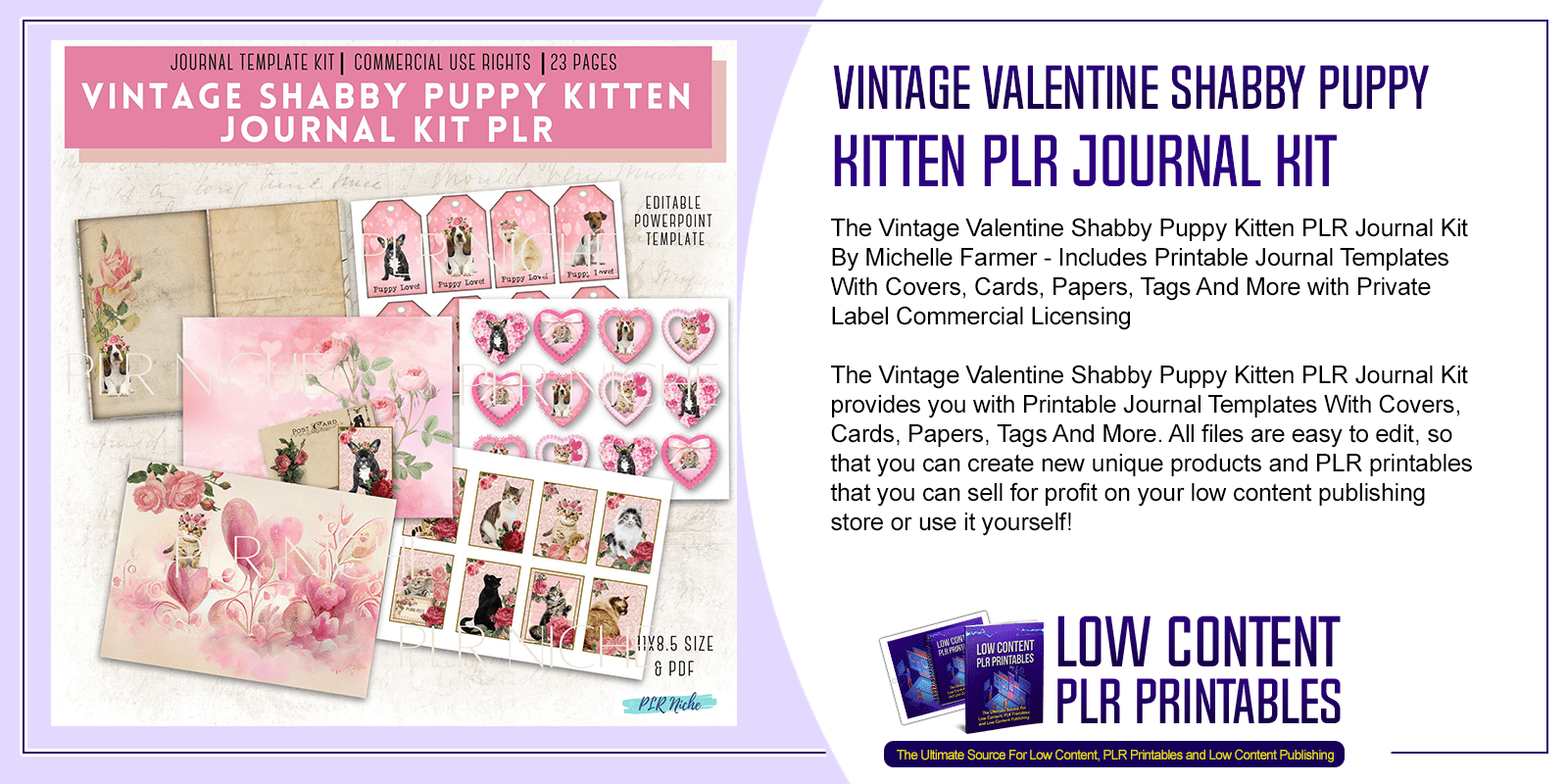 Vintage Valentine Shabby Puppie Kitten PLR Journal Kit