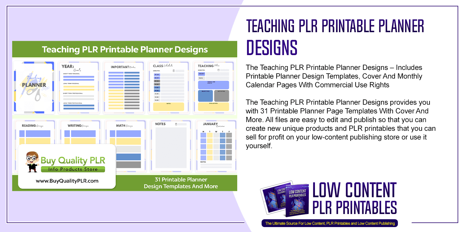 Teaching PLR Printable Planner Designs