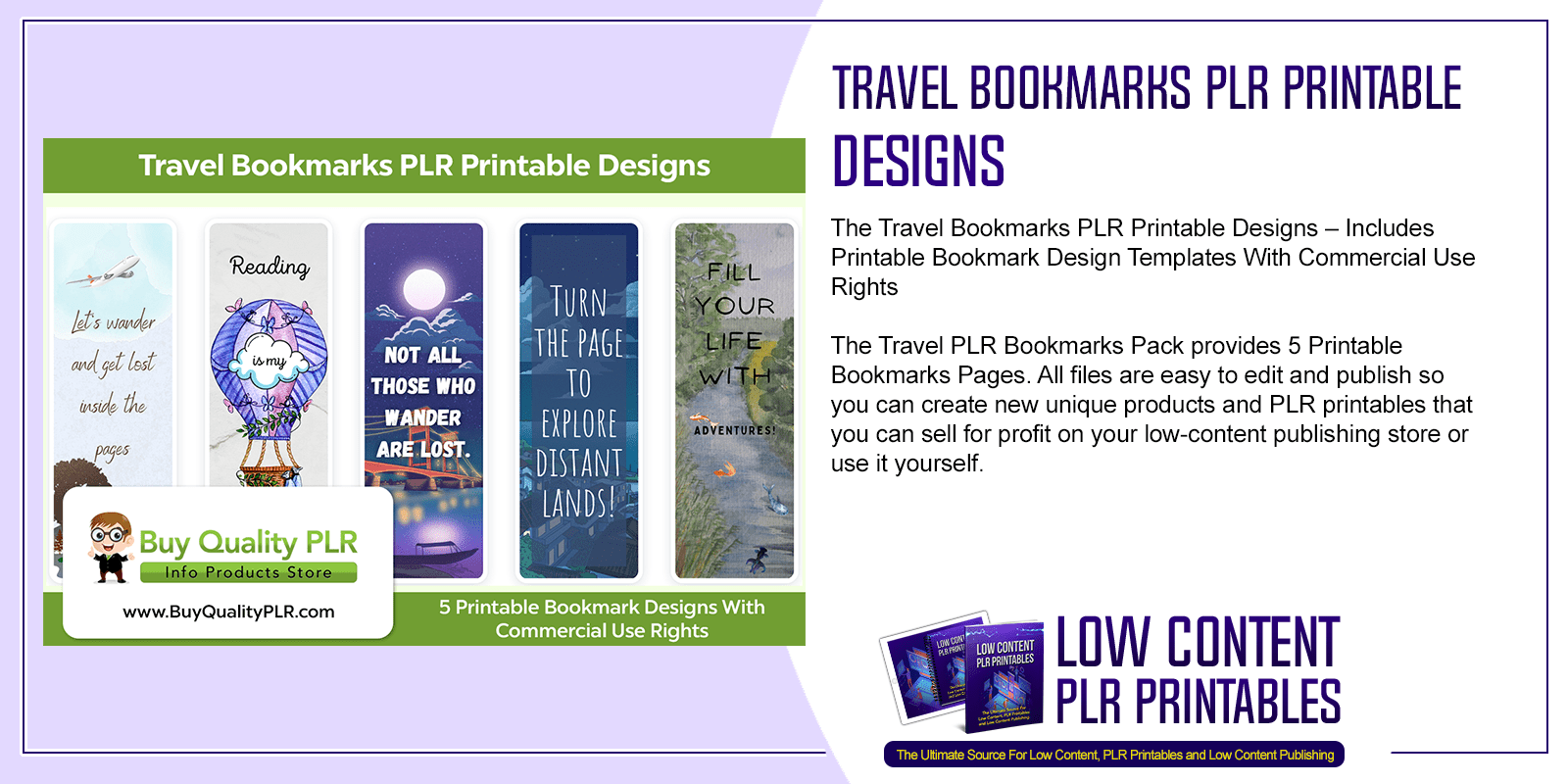 Travel Bookmarks PLR Printable Designs