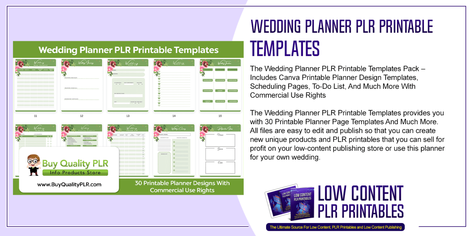 Wedding Planner PLR Printable Templates Wedding PLR Planner