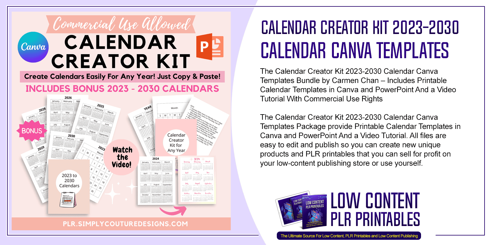 Calendar Creator Kit 2023 2030 Calendar Canva Templates