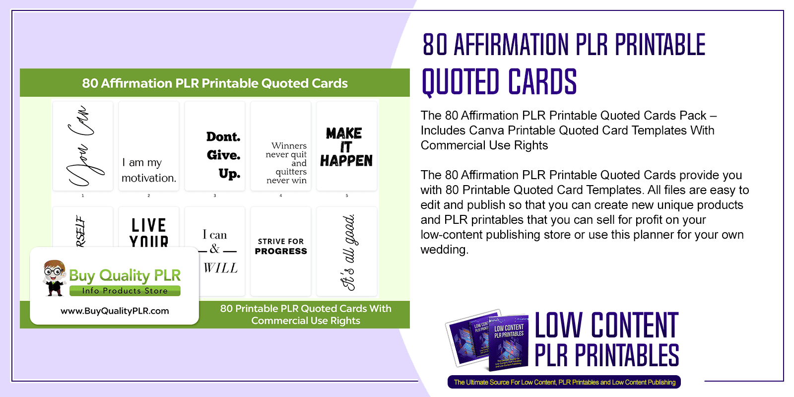 80 Affirmation PLR Printable Quoted Cards