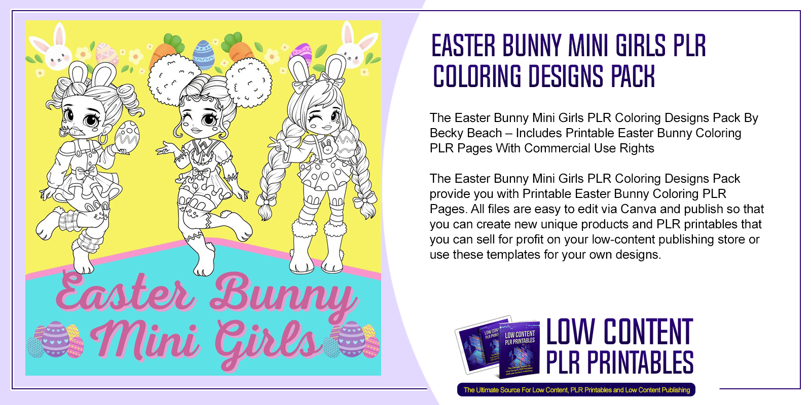 Easter Bunny Mini Girls PLR Coloring Designs Pack