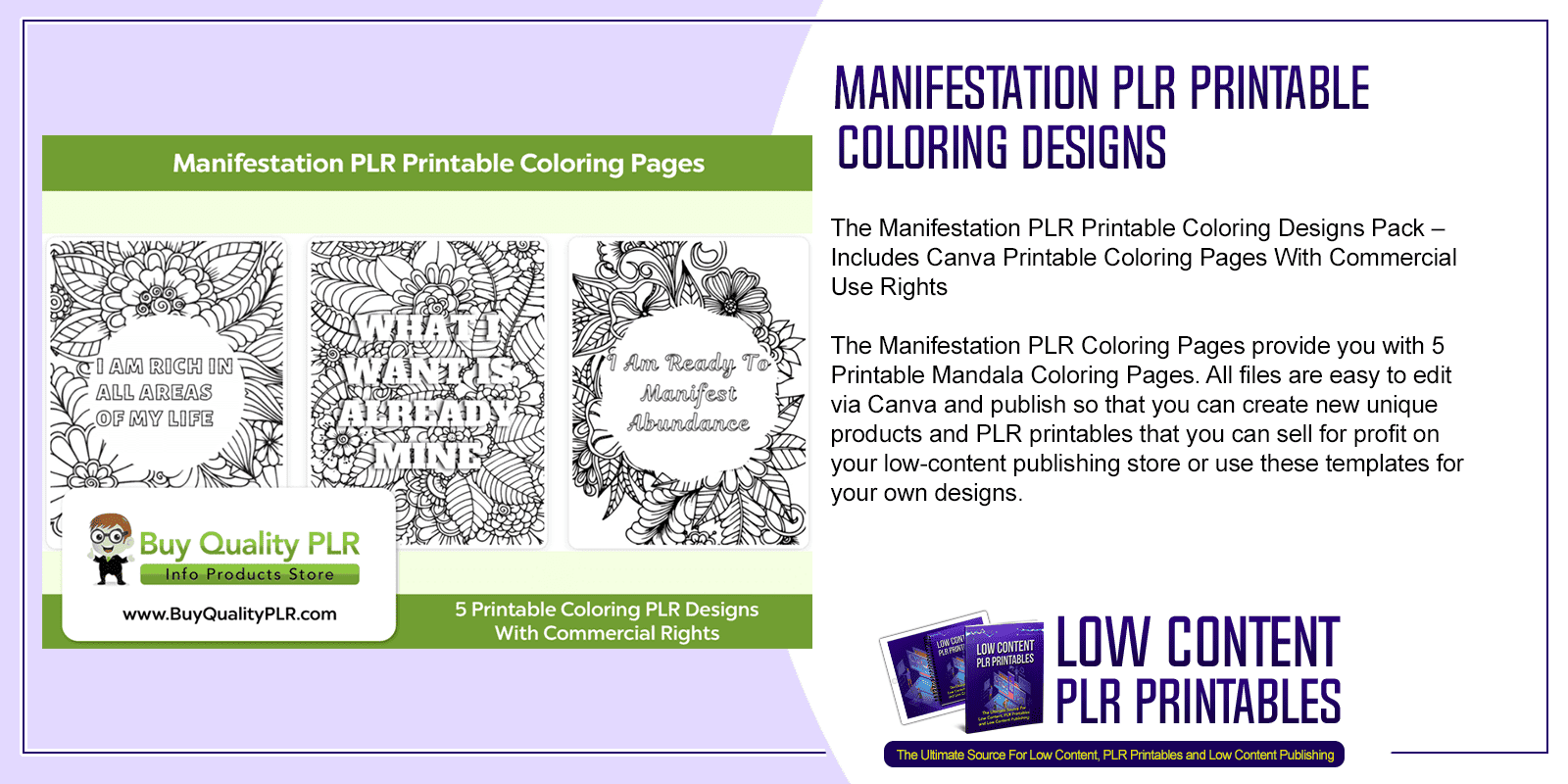 Manifestation PLR Printable Coloring Designs