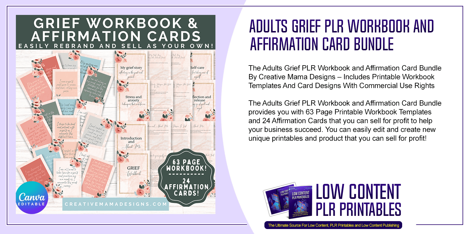 Adults Grief PLR Workbook and Affirmation Card Bundle