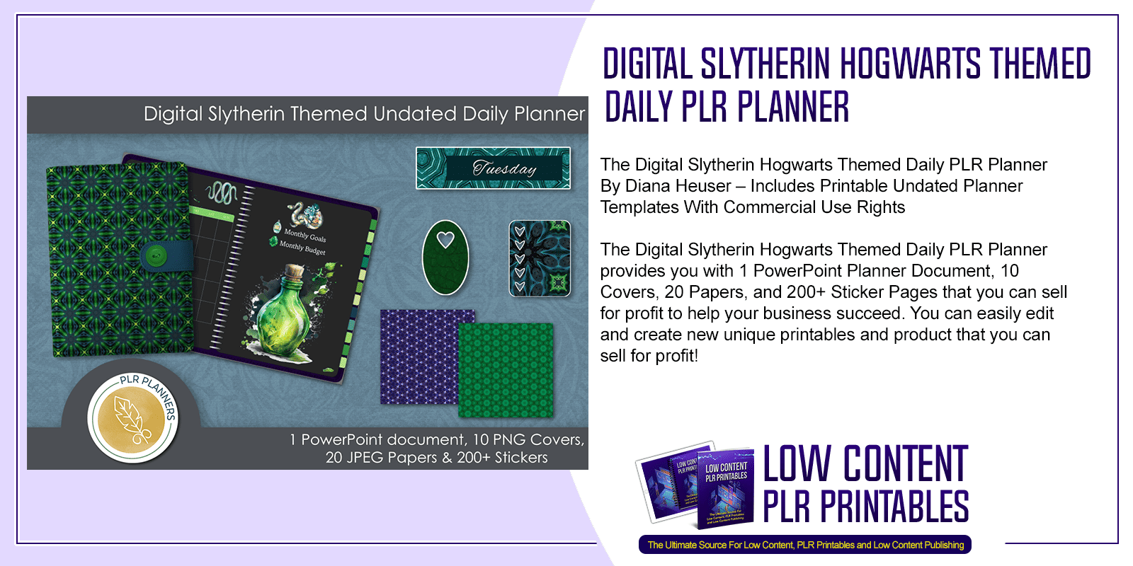 Digital Slytherin Hogwarts Themed Daily PLR Planner