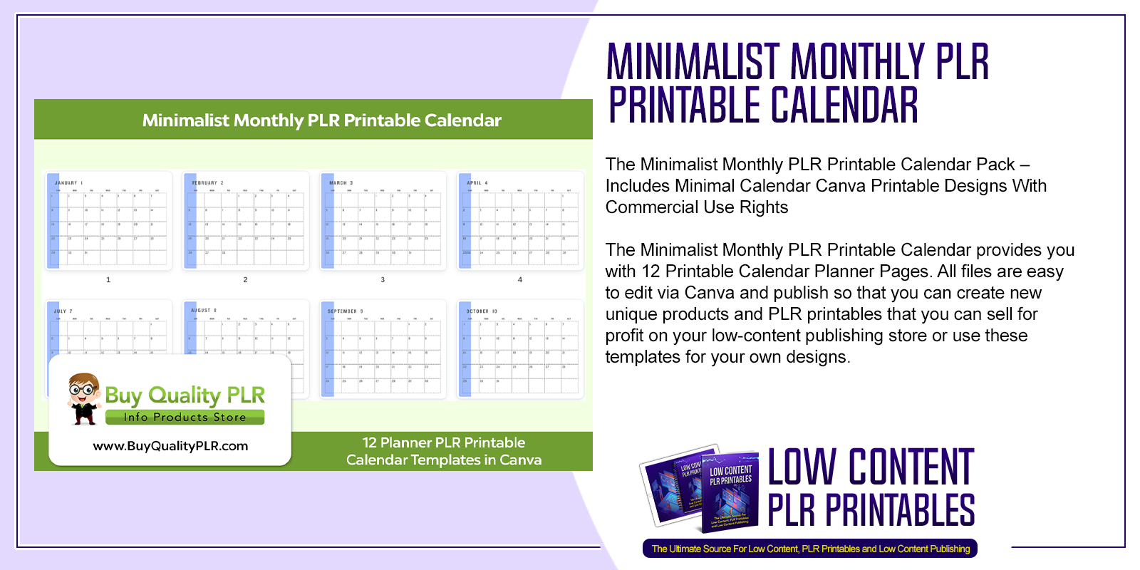 Minimalist Monthly PLR Printable Calendar