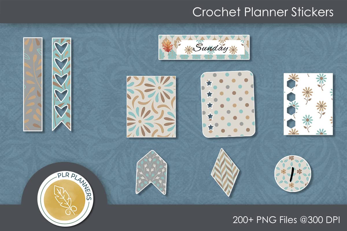 Crochet PLR Planner PowerPoint or Affinity Stickers Preview